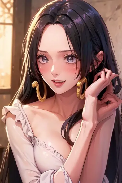 best quality, masterpiece, highly detailed,1girl, Boa Hancock, , (masterpiece:1.5), Detailed Photo, Smiling, Sexy, (8K, Best Qua...