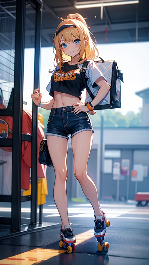 Delivering burgers to customers、A girl alone on roller skates。A small T-shirt showing your belly button、Wearing hot pants。I work...