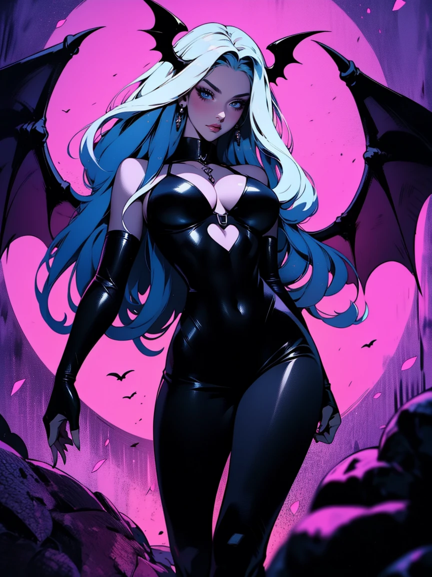 {-erro_de_anatomia:1.0} (best quality,4k,8k,highres,masterpiece:1.2) (masterpiece, top quality, best quality, official art, beautiful and aesthetic: 1.2), (1 woman: 1.3) Succubus girl, long black and white hair , opal eyes, (crystal eyes) succubus wings, magenta clothes, pant,  gloves, attractive, moonlight, dinamic poses, perfect hands (perfect fingers), sexy face, dinamic poses, walking on the ground