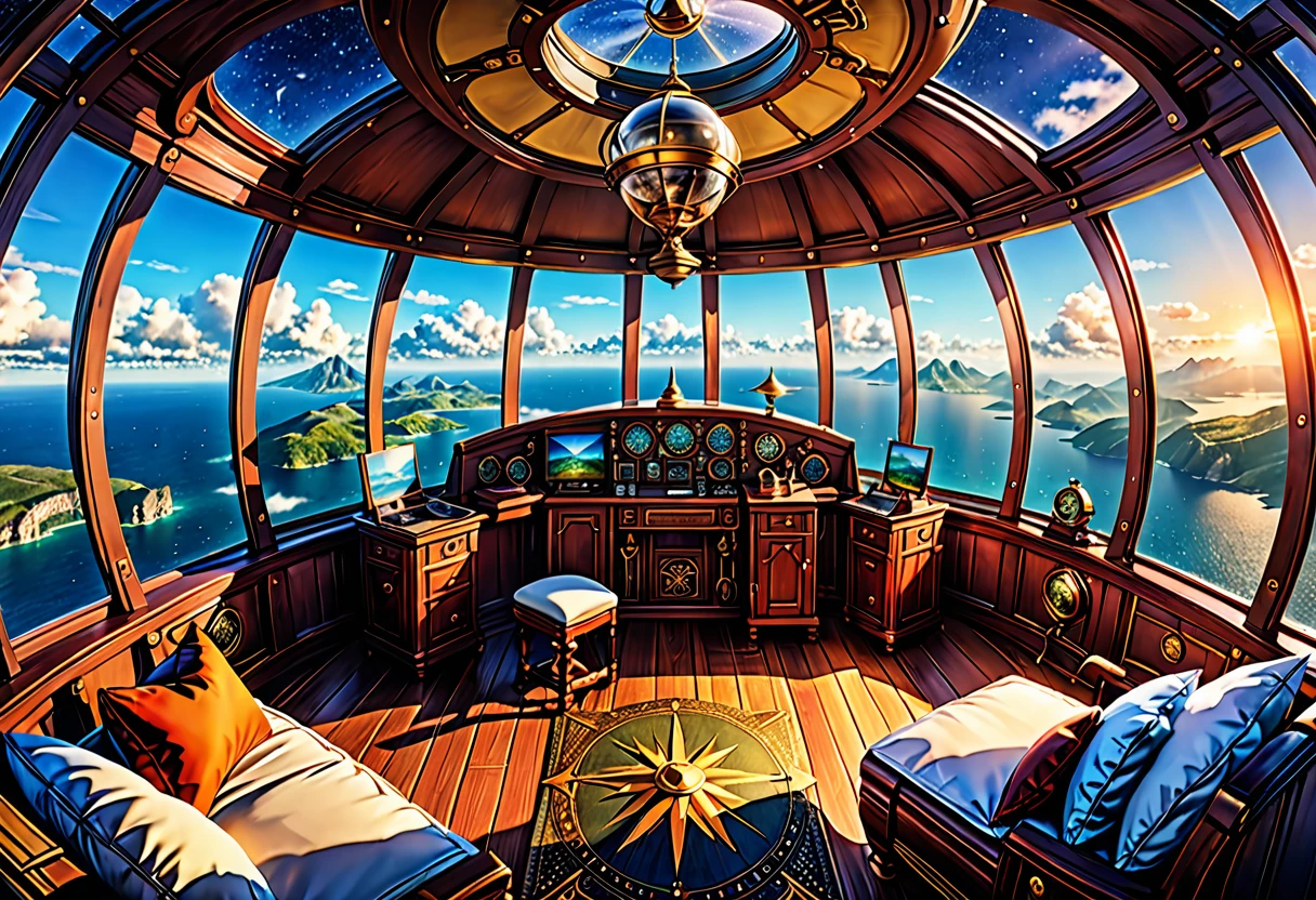 Vista espetacular da cabine do dirigível, (Resolução ultra-alta,8K),fantasia, O Mundo dos Livros Ilustrados