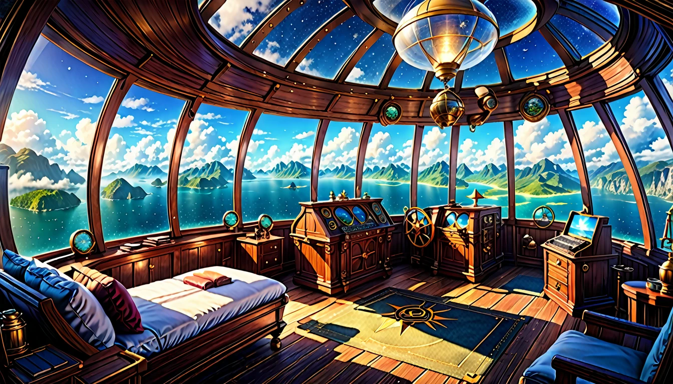 Vista espetacular da cabine do dirigível, (Resolução ultra-alta,8K),fantasia, O Mundo dos Livros Ilustrados