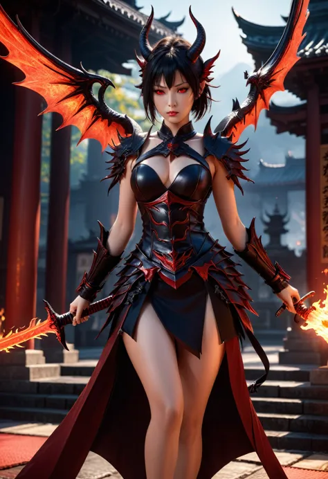 Highest quality, Highly detailed CG Unity 8k wallpaper,Dark fantasy setting,Beautiful female Japanese demon,,Spike Accessories,T...