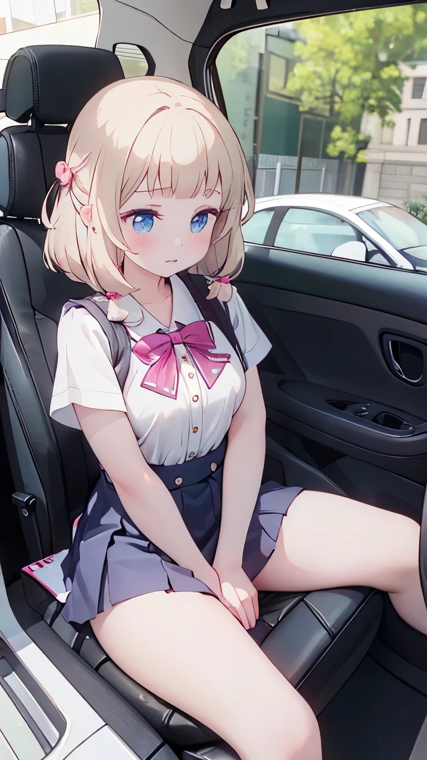 Anime girl sitting in a car with her legs crossed - SeaArt AI