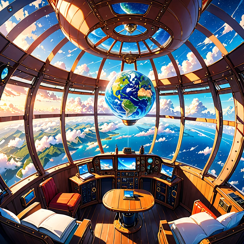 mais alta qualidade, Vista espetacular da Terra a partir de uma cabine de dirigível, (Resolução ultra-alta,8K),fantasia, O Mundo dos Livros Ilustrados