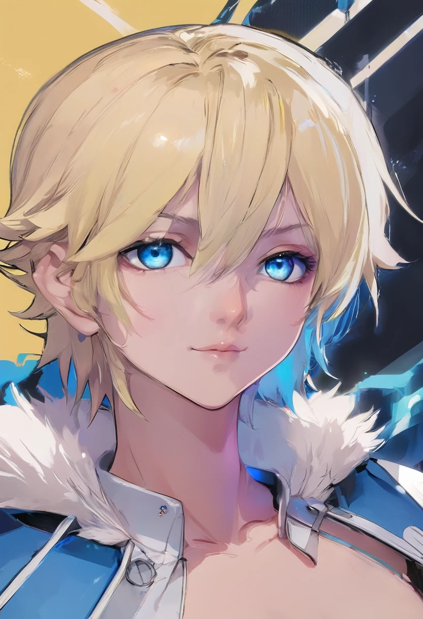 Seraphim,((male)), adult male, fluffy shoulder-length hair, white platinum blonde, ((heterochromia)), ((One eye — yellow)),((other eye — blue)), ((long square face)), thin lips, ((two strands of different shades of blue and yellow)), ((tired eyes with small bruises)),((scar along the face from lip to middle of cheek)), ((ultra quality)), ((8k)), detailed,Realistic, ((realistic style))