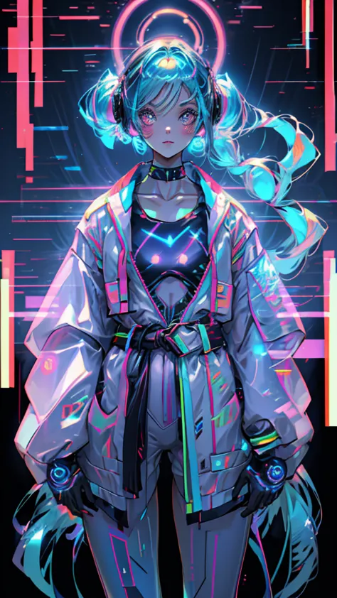 retro hologram girl, perfect body, abstract scenery, glowing body, sparkling, glitter, cyberspace scenery, glittering skin, digi...