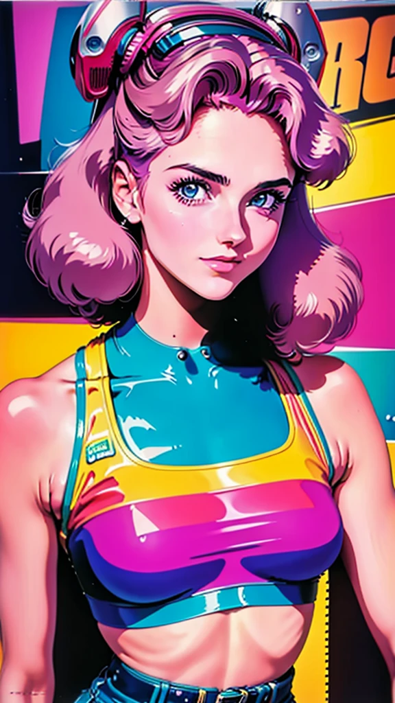 1girl,80,s, retro, 80's style, neon, old-school