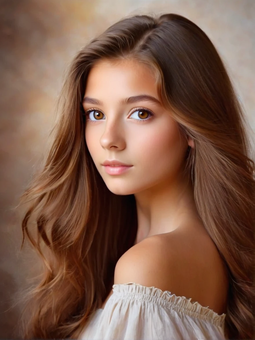 創建棕色頭髮女孩的肖像頭像照片, 淺棕色眼睛, 用專業相機拍攝的美麗超現實主義照片