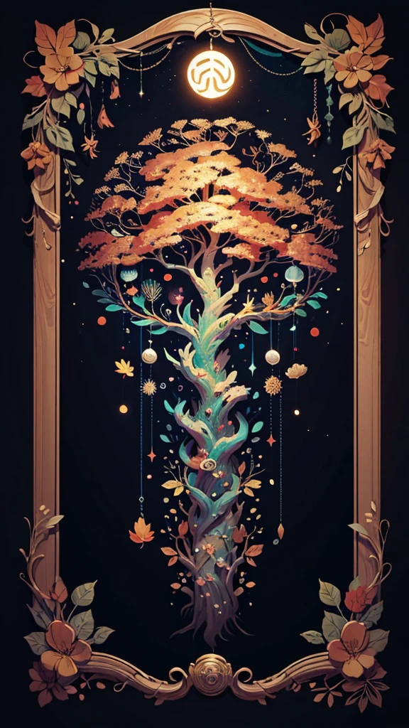 circular tree,four seasons,spring,summer,autumn,winter,leaves,roots,branches,trunk,ornate border,decorative,digital illustration,artwork,movement,time,swirling background,dark background,vibrant colors,natural,life cycle,growth,change,nature,life,peace,harmony,spirituality,symbolism,digital art,illustration,painting,graphic design,art,design,digital media,online art,visual art,fine art,fantasy