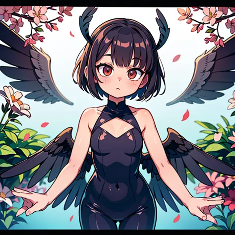 Chibi Figure Queen Rihanna Archangel Sparrow_bird_and_Open_Cherry blossoms with flying wings_Flower Wings_Spread the word_上向き Ch...