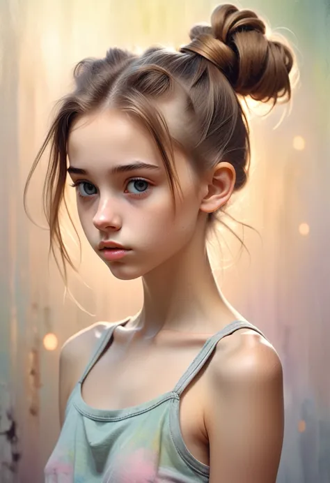 (Cinematic photo: 1.3) From (really: 1.3), (comfortable: 1.3) Beautiful 12 year old girl, (difficult messy bun of light brown ha...