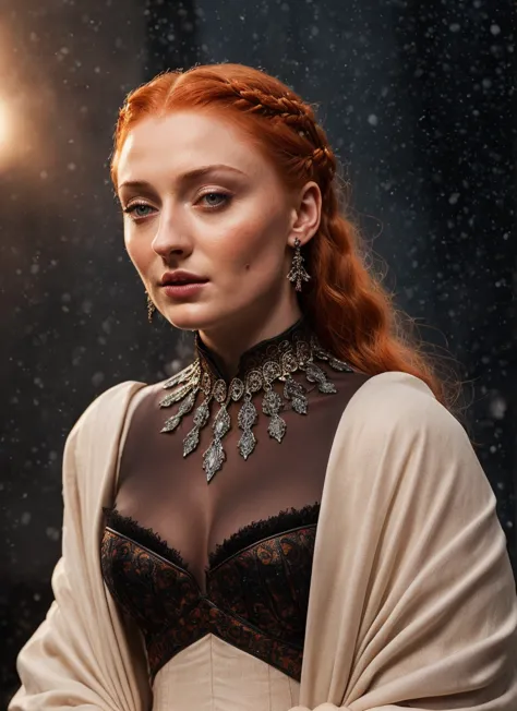 Face of Sophie Turner, Sansa Stark played by Sophie Turner, the de facto Lady of the Eyrie, is a 40-year-old mature queen with a...