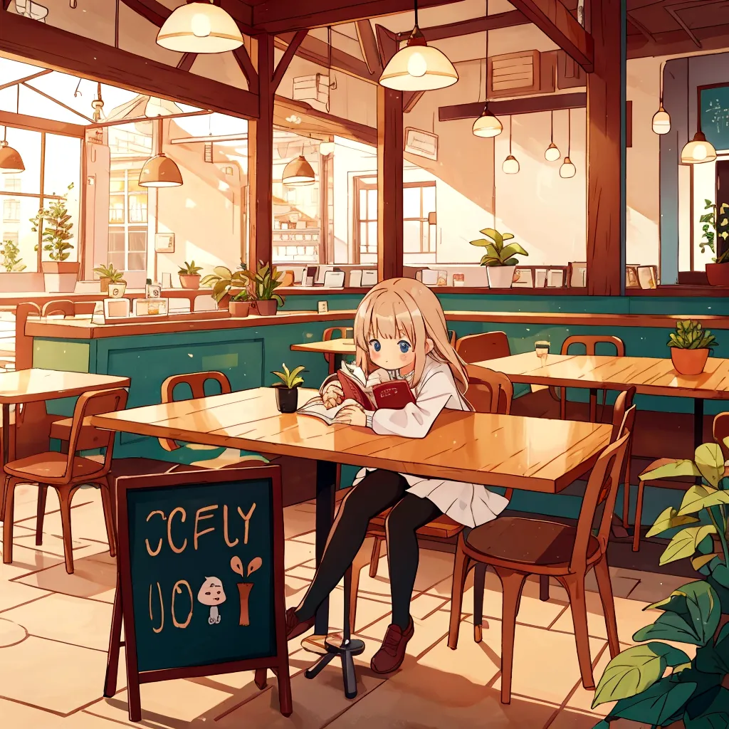 cute girl studying alone in cafe