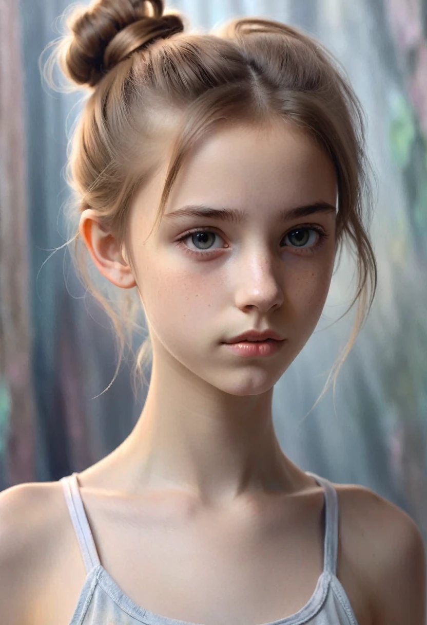 (Cinematic photo: 1.3) From (really: 1.3), (comfortable: 1.3) Beautiful 12 year old girl, (difficult messy bun of light brown hair), высокодеталFromированная текстура кожи, skinny shoulders, realistic texture кожи, looks straight into the camera, (looks at the viewer), pout, pastel, Shine, Dramatic, Dreamy, pastelный цветочный сад, Thin, skinny, gentle, Высокая деталFromация, difficult, digital painting, Fantasy theme,skinny , bare belly, Fantasy concept art , Fantasy Characters, Beautiful teenage girl, Perfect body, highly detailed full-length shot, Dreamy, pastel, watercolor, strange, gentle, highly detailed texture, realistic texture, digital painting, высокодеталFromированная фотография (art deco: 1.3), (ФотореалFromм: 1.3), (Классический реалFromм: 1.3), (Fujifilm Superia: 1.3), Natural, golden hour light