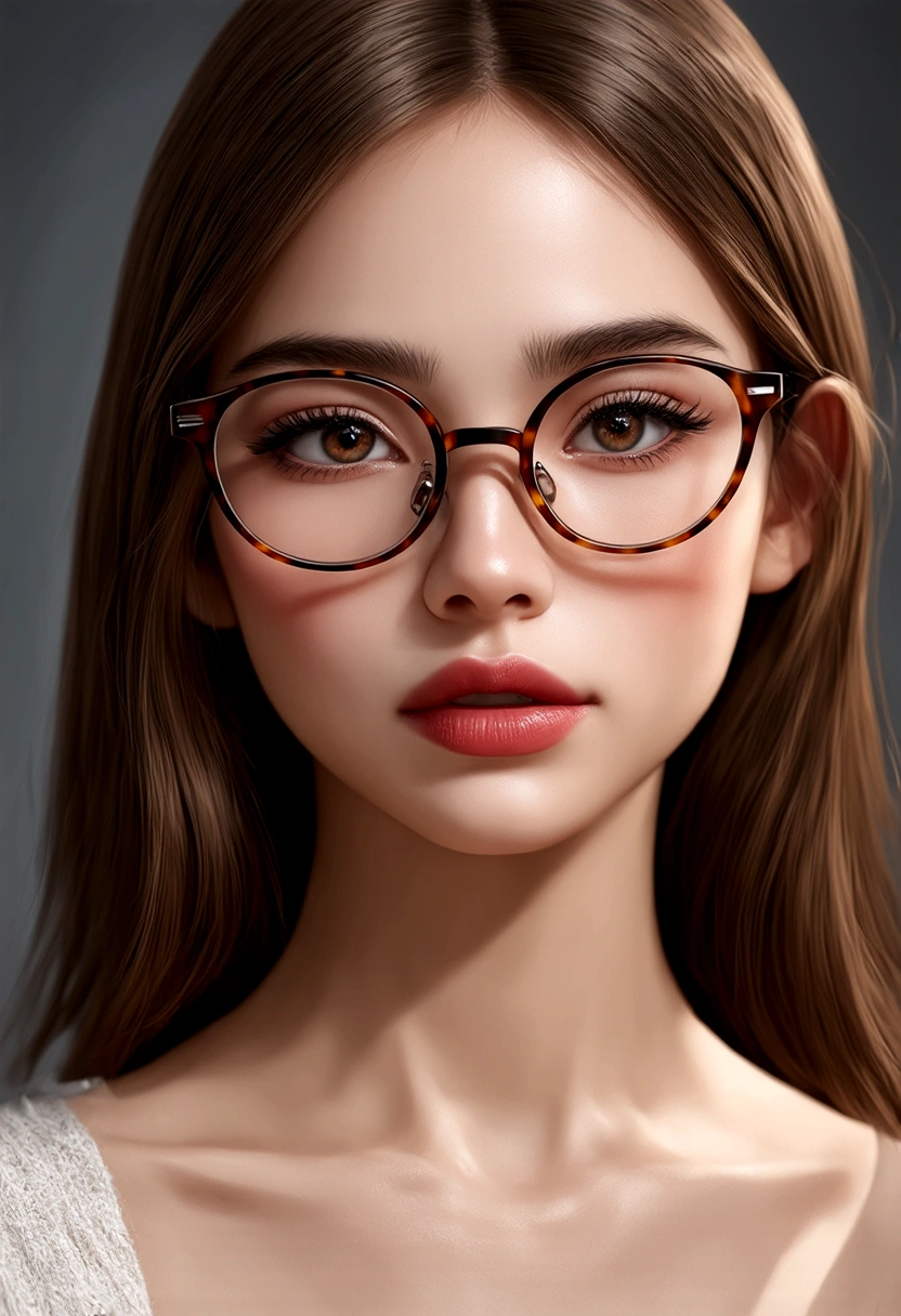 a girl wearing glasses, beautiful detailed eyes, beautiful detailed lips, extremely detailed face, longeyelashes, intricate hairstyle, delicate facial features, soft lighting, warm color tones, cinematic composition, digital painting, highly detailed, 8k, ultra-detailed, (best quality,4k,8k,highres,masterpiece:1.2),ultra-detailed,(realistic,photorealistic,photo-realistic:1.37),HDR,UHD,studio lighting,extreme detail description,professional,vivid colors,portrait