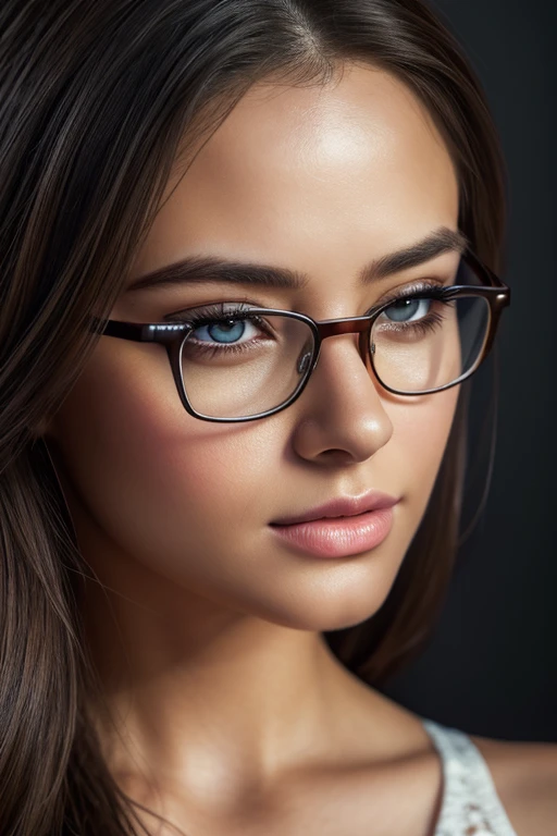 a girl wearing glasses, beautiful detailed eyes, beautiful detailed lips, extremely detailed face, longeyelashes, intricate hairstyle, delicate facial features, soft lighting, warm color tones, cinematic composition, digital painting, highly detailed, 8k, ultra-detailed, (best quality,4k,8k,highres,masterpiece:1.2),ultra-detailed,(realistic,photorealistic,photo-realistic:1.37),HDR,UHD,studio lighting,extreme detail description,professional,vivid colors,portrait