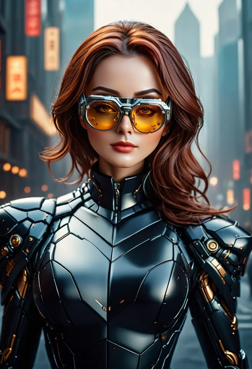 Arafed a picture of a human female spy, wearing dark suit, wearing ((mecha glasses: 1.5))exquisite beautiful female, dynamic eye color, dynamic hair color, dynamic hair style, (wearing elegant intricate details glasses: 1.3), dynamic color glasses, dynamic style glasses, glasses has intricate mechanical part in it, a high society gala event background, (Masterpiece: 1.5),  Vibrant, Ultra-high resolution, High Contrast, masterpiece:1.2, highest quality, Best aesthetics), best details, best quality, highres, ultra wide angle, 16k, [ultra detailed], masterpiece, best quality, (extremely detailed), Mechanical Creatures