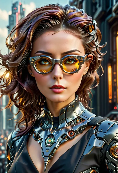 Arafed a picture of a human female spy, wearing dark suit, wearing ((mecha glasses: 1.5))exquisite beautiful female, dynamic eye...