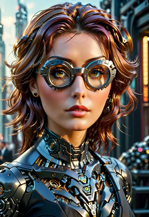 Arafed a picture of a human female spy, wearing dark suit, wearing ((mecha glasses: 1.5))exquisite beautiful female, dynamic eye...