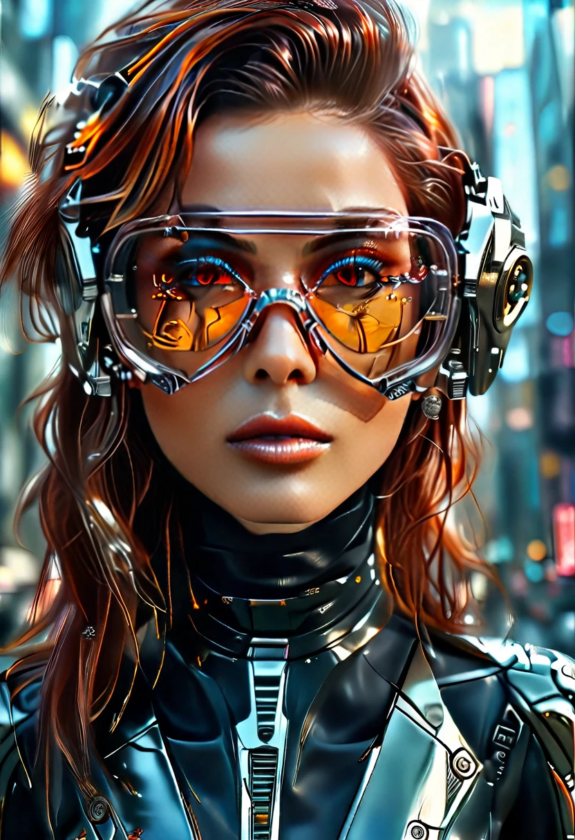 Arafed a picture of a human female spy, wearing dark suit, wearing ((mecha glasses: 1.5))exquisite beautiful female, dynamic eye color, dynamic hair color, dynamic hair style, glasses has intricate mechanical part in it, high society gala event background, (Masterpiece: 1.5),  Vibrant, Ultra-high resolution, High Contrast, masterpiece:1.2, highest quality, Best aesthetics), best details, best quality, highres, ultra wide angle, 16k, [ultra detailed], masterpiece, best quality, (extremely detailed), Mechanical Creatures