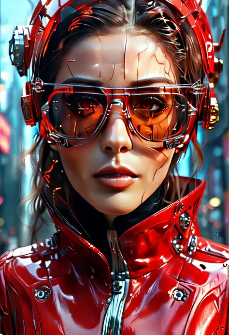 arafed a picture of a human female spy, wearing dark suit, wearing ((mecha glasses: 1.5))exquisite beautiful female, dynamic eye...