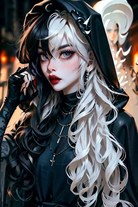 (masterpiece, best quality:1.2), ((detailed)), [graveyar:girl:0.9], 1girl, solo, beautiful, gothic, witch, gloomy, Asian woman, ...