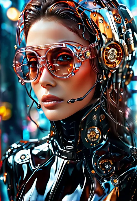 Arafed a picture of a human female spy, wearing dark suit, wearing ((mecha glasses: 1.5))exquisite beautiful female, dynamic eye...