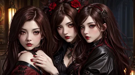 maximum quality、8k、masterpiece artwork：16.9、gothic punk、red internal color、a brunette、hair ornaments、a beautiful girl、creative、d...