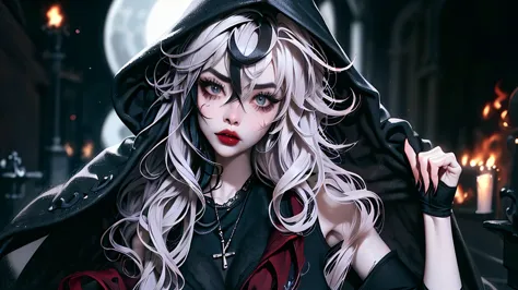 ((best quality)), ((masterpiece)), (detailed), 1girl, solo, beautiful, gothic, witch, gloomy, Asian woman, mature, black clothin...