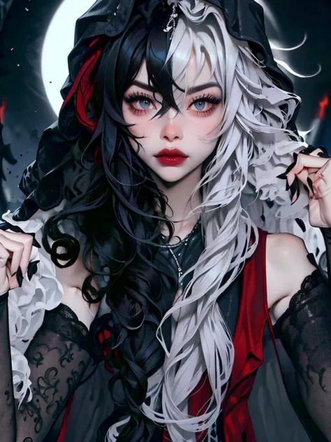 ((best quality)), ((masterpiece)), (detailed), 1girl, solo, beautiful, gothic, witch, gloomy, asian woman, mature, black clothin...