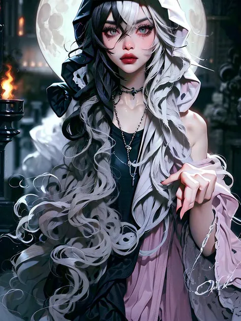 ((best quality)), ((masterpiece)), (detailed), 1girl, solo, beautiful, gothic, witch, gloomy, asian woman, mature, black clothin...