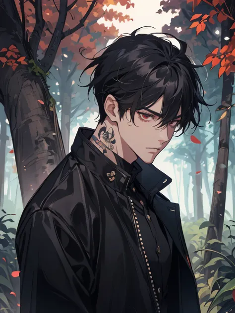 anime - style image of a man in a black jacket, white shirt,  handsome guy in demon slayer art, anime lush john 8k woods, male a...