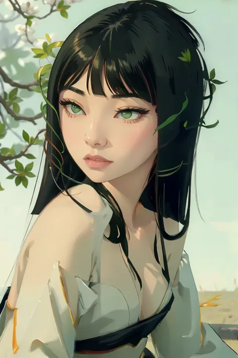 with bangs Asian green eyes,sexly
