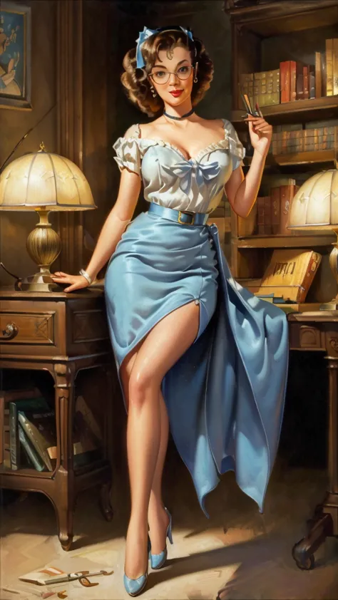 (highly realistic), (global illumination), (ray tracing), ((Gil Elvgren)), (illustrated style), ((highly detailed faces)), (8k r...