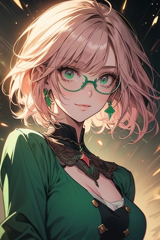 score_9, score_8, score_7_up, 

1girl,(((green:1.5)), short hair, messy hair, (ahoge), breads), ((green streak in hair)),  (multi_colored eyes,green and brown eyes, snake eyes,mascara, black eyeliners), ((glasses)), (white skin, pale skin), ((blushing, gentle smile)), (slender, large breasts, wide hips), (renaissance era green dress),

,portrait, smile,blush, ,natura light,light rays,(from front),(110 degrees),
 


,90s anime retro style,highly detailed lineart,vivid colors,vulomatric lightning,(masterpiece), best quality, expressive eyes, perfect anstomy,perfect body


,galaxy Background, scenery,, very aesthetic,, extremely detailed, intricate details, PEAnimeBG

 (walking) 