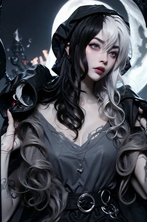 ((best quality)), ((masterpiece)), (detailed), 1girl, solo, beautiful, gothic, witch, gloomy, Asian woman, mature woman, black c...