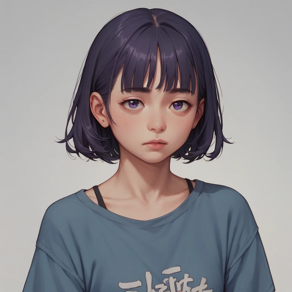 Mimi Lubi with short black hair and purple bangs 