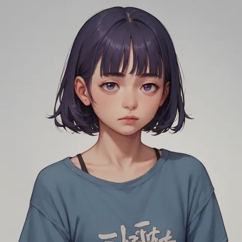 mimi lubi with short black hair and purple bangs