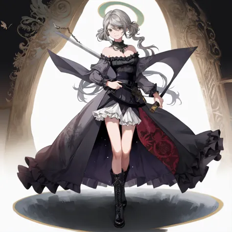 ((best quality)), ((masterpiece)), (detailed), 1girl, character design, female, dynamic poses, long white grey hair, grey white ...