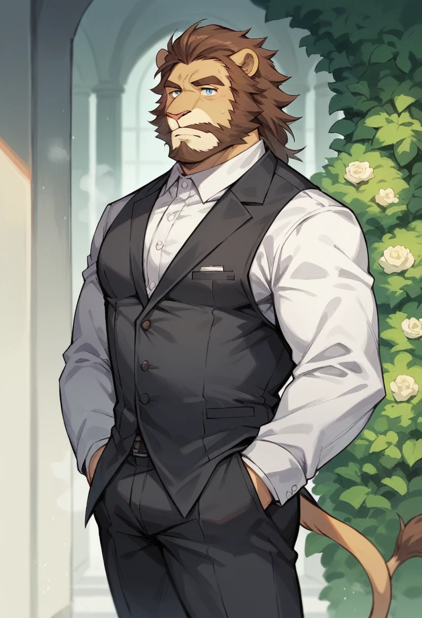 Lion，personification，Mature male，Bad Uncle，beard，Cold expression - SeaArt AI