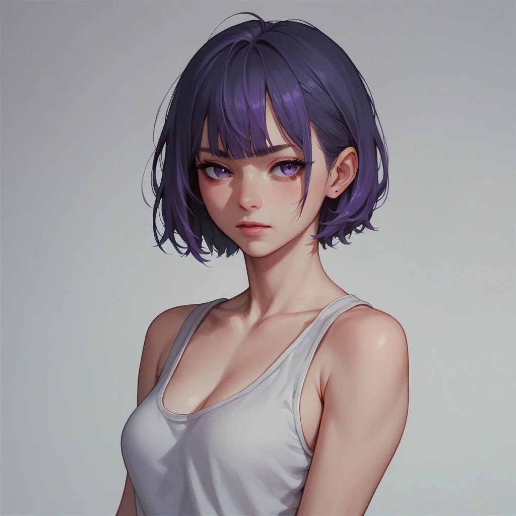  short black hair with purple bangs 