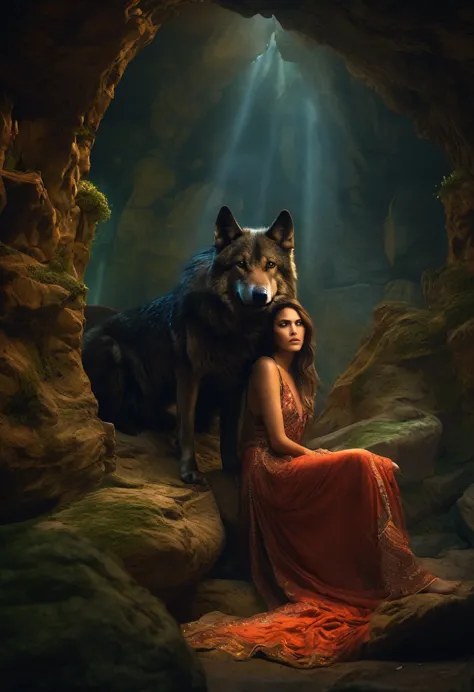 (Beautiful druid girl:1.3) Hugging the Wolf  (Extremely detailed CG 8k unity wallpaper,work of art, best qualityer, ultra detali...