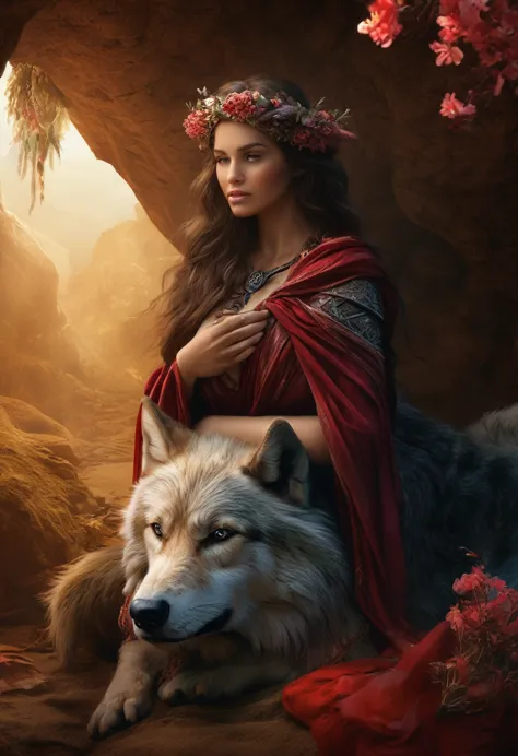 (Beautiful druid girl:1.3) Hugging the Wolf  (Extremely detailed CG 8k unity wallpaper,work of art, best qualityer, ultra detali...