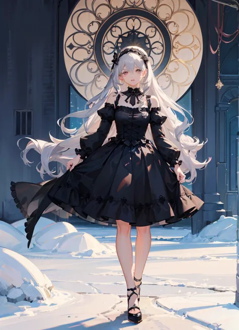 (Extremely delicate and beautiful:1.5), Highest quality, A Russian girl in her early 20s with ash grey hair, standing on your fe...