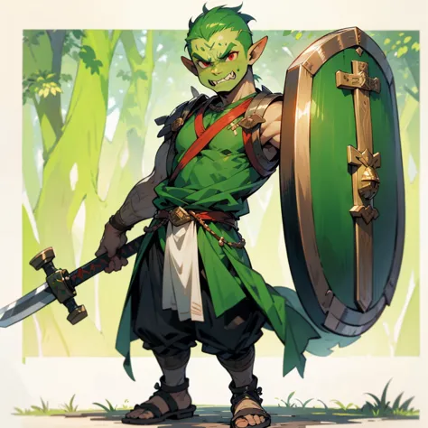 1little boys orc, orc version, full body version, red eyes, green colour skins, angry eyes, bald hairstyle, angry expression, an...