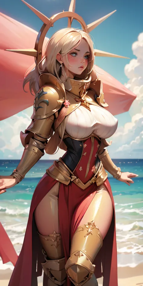 Saint celestine, (masterpiece), best quality, high res, perfect eyes, perfect face, blush, freckles (wide hips), (huge wide hips...