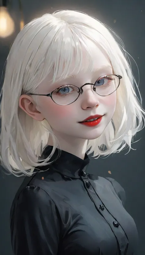 ((Ultra-realistic illustrations:1.3)),(Black clothes), Cute 18 year old (albino:1.4)Women of Slavic descent.(short:1.1), , Long ...
