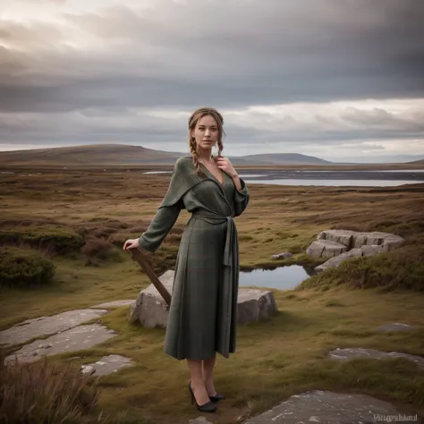 September - Outer Hebrides, Scotland
A woman named LaGermania poses for a chic calendar photoshoot on a remote island in the Out...