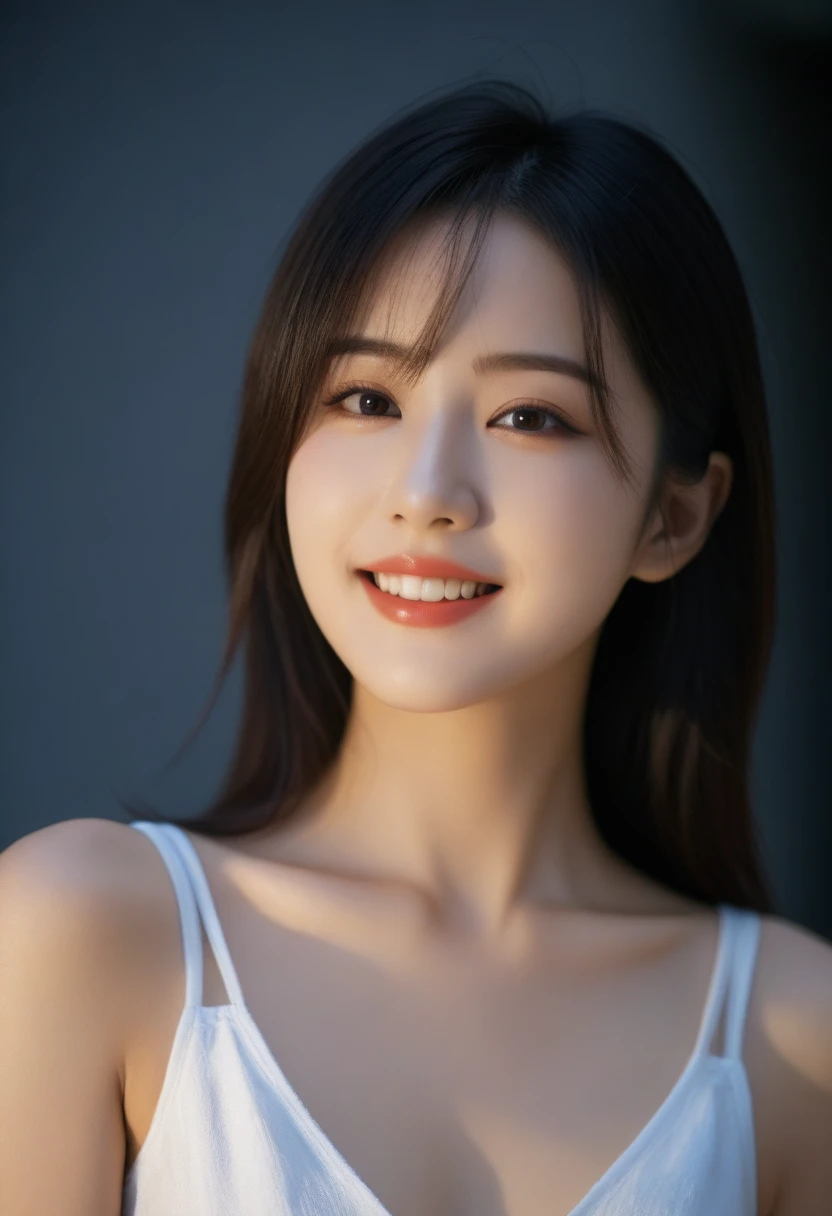 8k, Ultra-high resolution, Highest quality, masterpiece, Rule of thirds photograph,surreal, photograph, 1 Girl,ld:1.3), pretty girl, Cute face, Beautiful eyes in every detail, Detailed,masterpiece,, One Girl:1.2, Japan Female Announcer,whole body, (White Dress: 1.4), (Outdoor, night: 1.1), Bold side slits,City Street, Super detailed face, Good Eyes, double eyelid,Full of sex appeal,sensuous,A carefree smile,Heal the heart,Black Hair,Layered Hair,Looking at the audience、beauty,Long neck、Laugh a little、Please close your mouth and laugh、(((Ideal body type))),A cup small breasts :2,、Portraiture:2、Perfect Anatomy、Vividly detailed、detailed、surreal、Light and shadow,Strong light