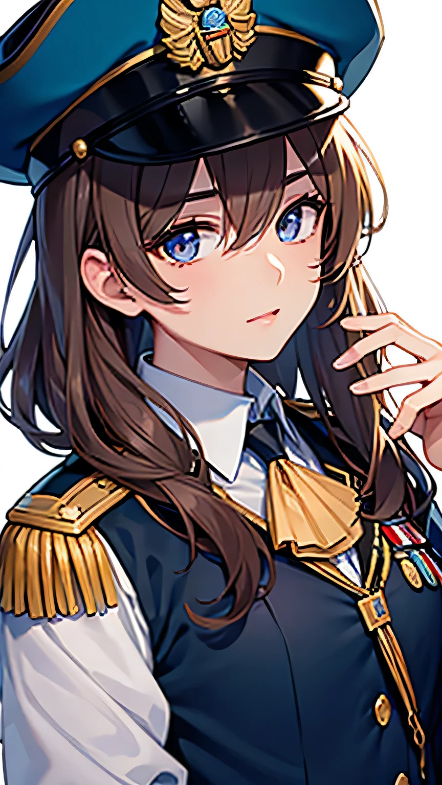 ((best quality)), ((masterpiece)), (detailed face and eyes), detailed hands and fingers, perfect face, accurate, textured skin, high details, gradient hair, hair between eyes, hair over shoulder, big hair, hair over eyes, anime, sparkle, Military uniform, military medal, Bicorne hat, medal, American Revolutionary War era officers, US Army,